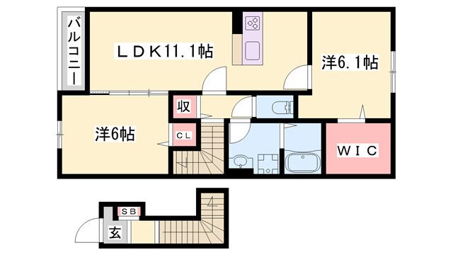 オイコス オニロ 相生A(2LDK/2階)の間取り写真