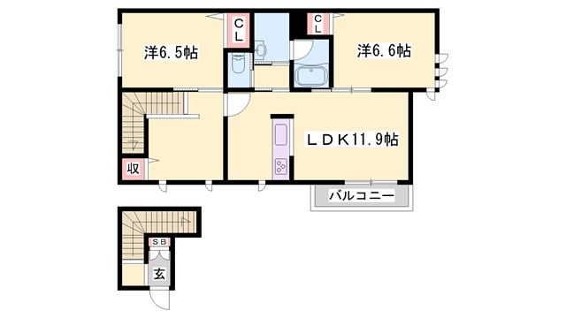 プロヌーブ東山(2SLDK/2階)の間取り写真