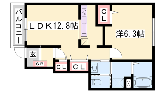 エクセルシア C棟(1LDK/1階)の間取り写真