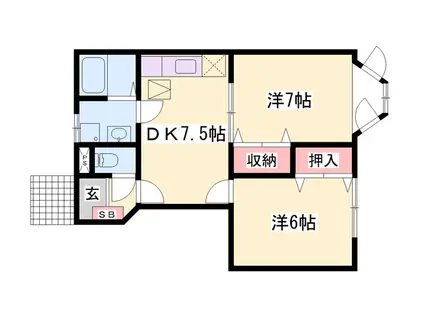 ウエストウッド(2DK/1階)の間取り写真