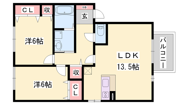 グランモア航 A棟(2LDK/1階)の間取り写真