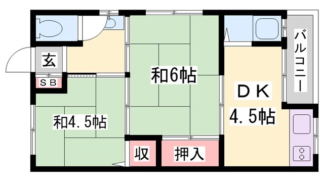 高芝荘(2K/1階)の間取り写真