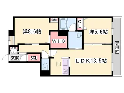 オカバ姫路青山シャーメゾン(2LDK/1階)の間取り写真