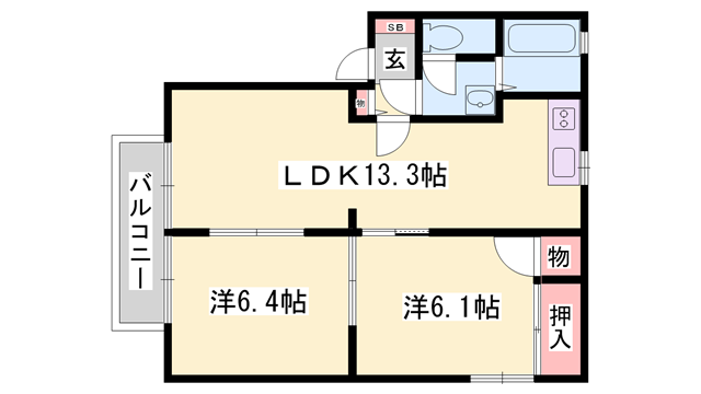 ディアス恵美酒(2LDK/2階)の間取り写真