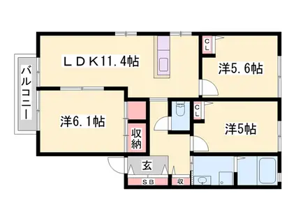 グリーンハイツR A棟(3LDK/2階)の間取り写真