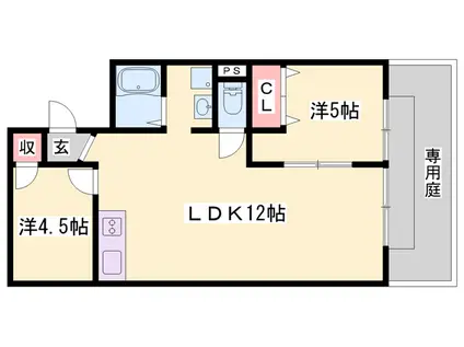 パレーシャル三木(2LDK/1階)の間取り写真