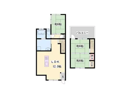 姫新線 本竜野駅 徒歩14分 2階建 築60年(3LDK)の間取り写真