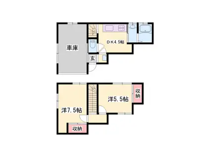 神戸電鉄粟生線 三木上の丸駅 徒歩2分 2階建 築53年(2DK)の間取り写真