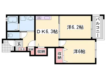 カトレーヴ7(2DK/1階)の間取り写真