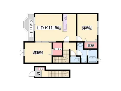 グランディールⅡ-A(2LDK/2階)の間取り写真