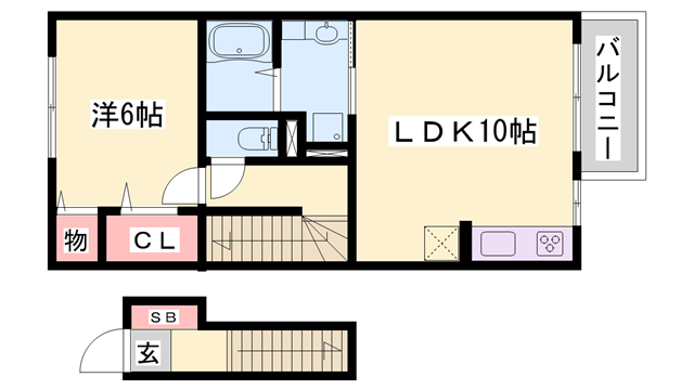 クラージュKS(1LDK/2階)の間取り写真