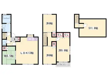 播但線 福崎駅 徒歩10分 2階建 築14年(4SLDK)の間取り写真
