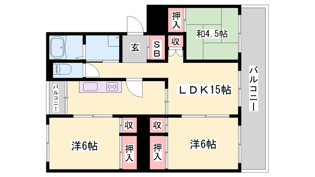 西新在家マンション(3LDK/2階)の間取り写真