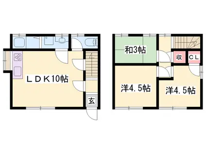 播但線 甘地駅 徒歩23分 2階建 築36年(3LDK)の間取り写真