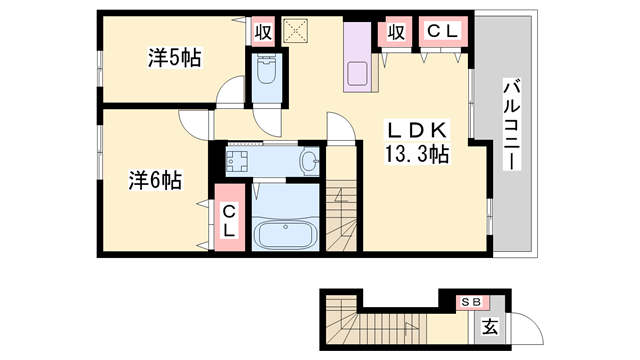 フェリア赤穂(2LDK/2階)の間取り写真