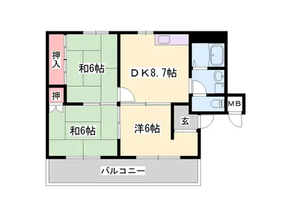 モアークレスト飾磨(3DK/2階)の間取り写真