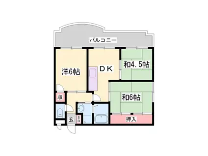 ロイヤルコーポ加古川(3DK/6階)の間取り写真