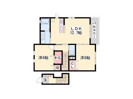 ピアチェーヴォレⅡ(2LDK/2階)の間取り写真