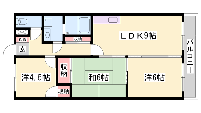 エクセレンス大塩(3LDK/4階)の間取り写真