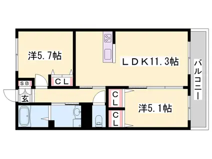 アチェロ御立(2LDK/2階)の間取り写真