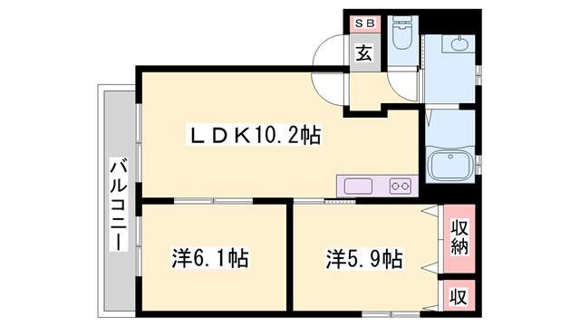 カーサ・チェレステ(2LDK/2階)の間取り写真