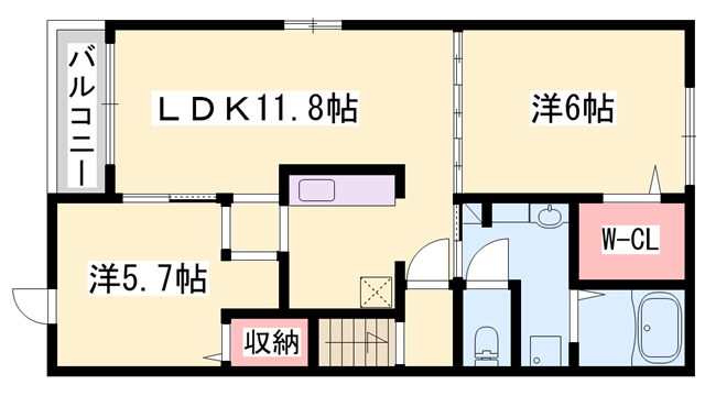 H・Tミニョン姫路(2LDK/2階)の間取り写真
