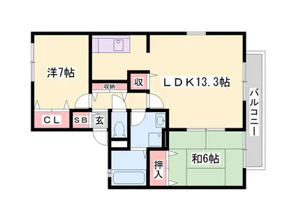 ウィンディーヒルズ A棟(2LDK/2階)の間取り写真