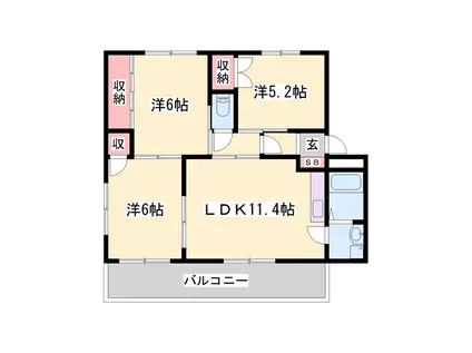 ラフォーレ龍野Ⅱ(3LDK/2階)の間取り写真