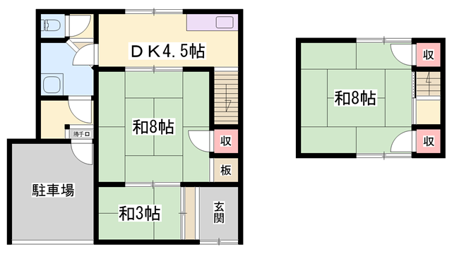 姫路ガレージハウス(3DK/1階)の間取り写真