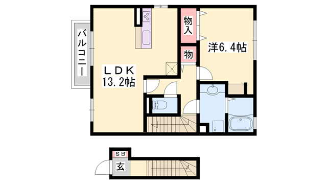 ブロッサム(1LDK/2階)の間取り写真