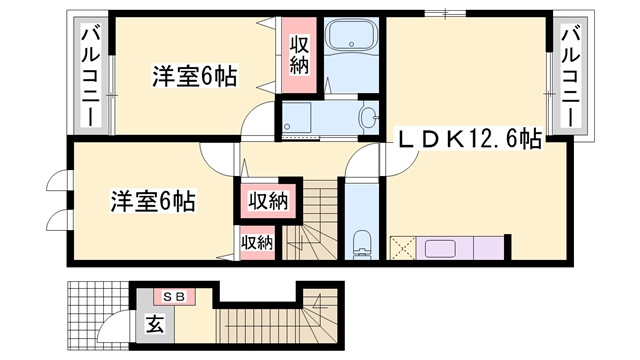 プラシード和 上郡B棟(2LDK/2階)の間取り写真