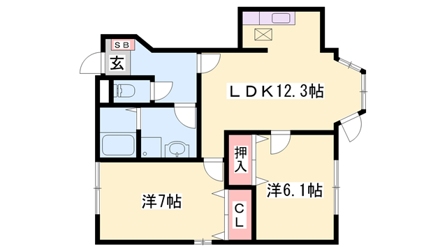 アメニティハウス B棟(2LDK/1階)の間取り写真