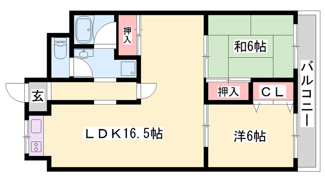 メゾンやすむろⅠ(2LDK/2階)の間取り写真