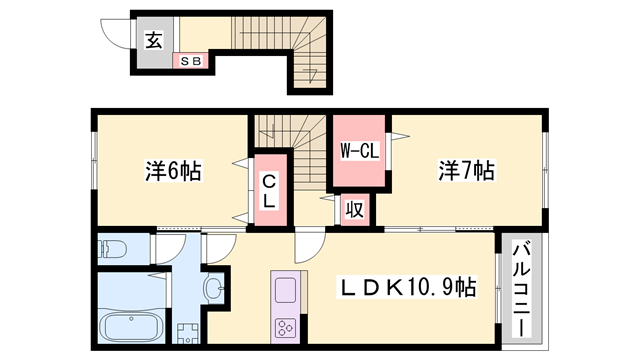 エスペランサ西庄(2LDK/2階)の間取り写真