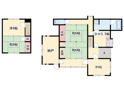 山陽本線 姫路駅 バス乗車時間：15分 新在家本町2丁目バス停で下車 徒歩2分 2階建 築55年(5LDK)の間取り写真