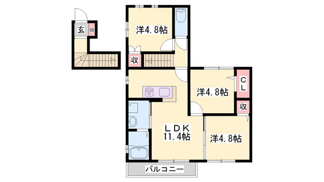 エスぺランサ粟津(3LDK/2階)の間取り写真