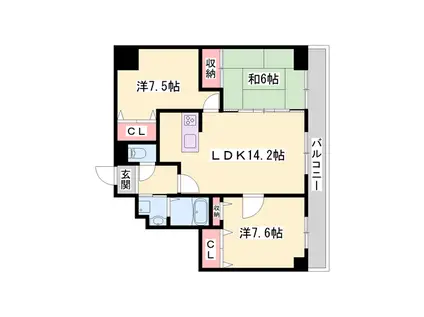 ロワイヤル栗山(3LDK/7階)の間取り写真
