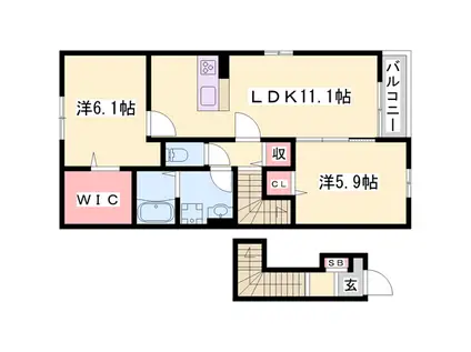 ヴィラクレスタ浜の宮Ⅰ(2LDK/2階)の間取り写真