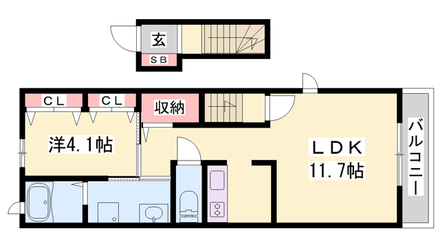 アルダン B(1LDK/2階)の間取り写真