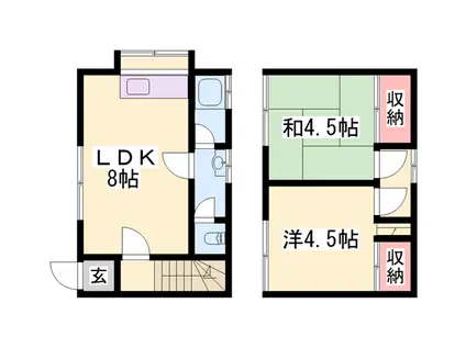 播但線 甘地駅 徒歩22分 2階建 築38年(2LDK)の間取り写真