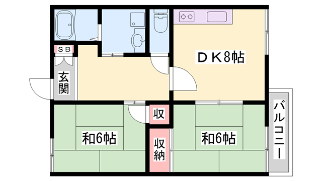 カーサYASIRO(2DK/1階)の間取り写真