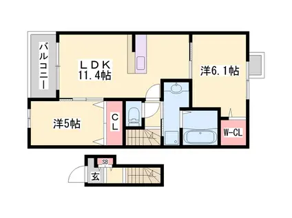 アメニティカスガ8(2LDK/2階)の間取り写真
