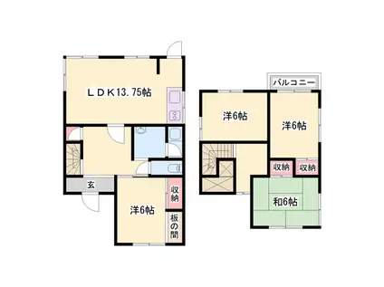 神戸電鉄粟生線 樫山駅 徒歩15分 2階建 築43年(4LDK)の間取り写真