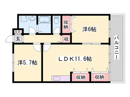 アクロポリス1(2LDK/2階)の間取り写真