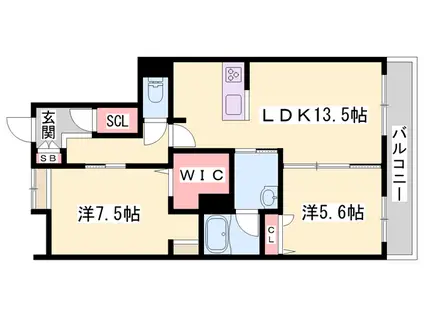 オカバ姫路岡町シャーメゾン(2LDK/3階)の間取り写真