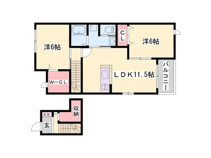 フェリシテ(2LDK/2階)の間取り写真