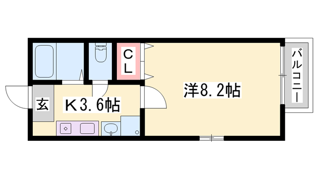 エトランス西庄(1K/1階)の間取り写真