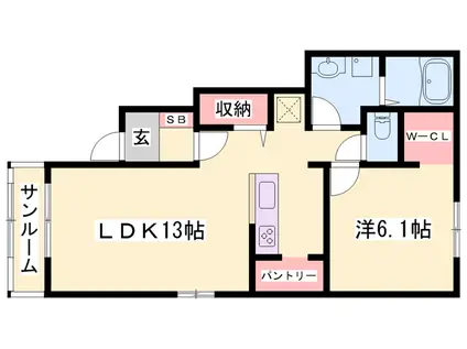 播但線 仁豊野駅 徒歩5分 2階建 築14年(1LDK/1階)の間取り写真
