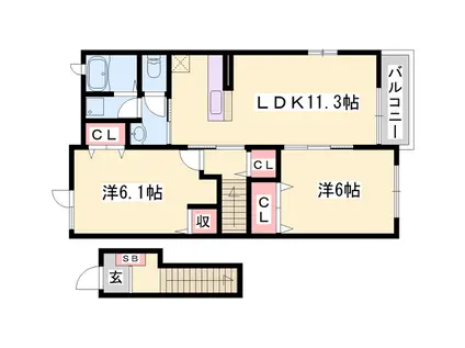 メゾンプラースⅢ(2LDK/2階)の間取り写真