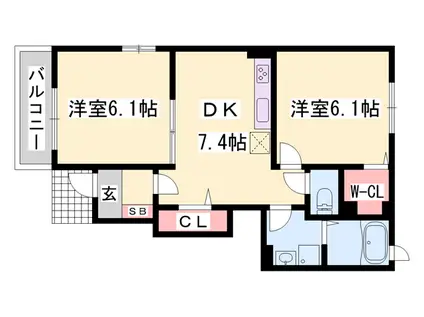 シンシンハウスB(2DK/1階)の間取り写真